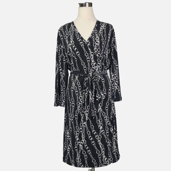 NWT Banana Republic Black & White Chain Stretch Wrap Dress XS - Picture 1 of 9
